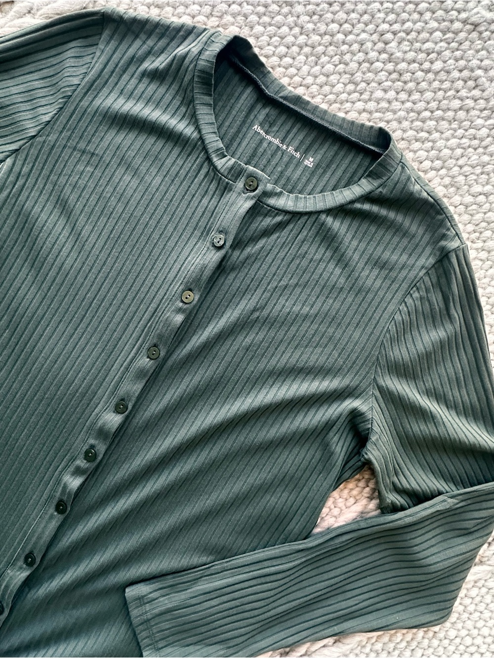 Abercrombie & Fitch Ribbed Button-Front Top - Olive Green
